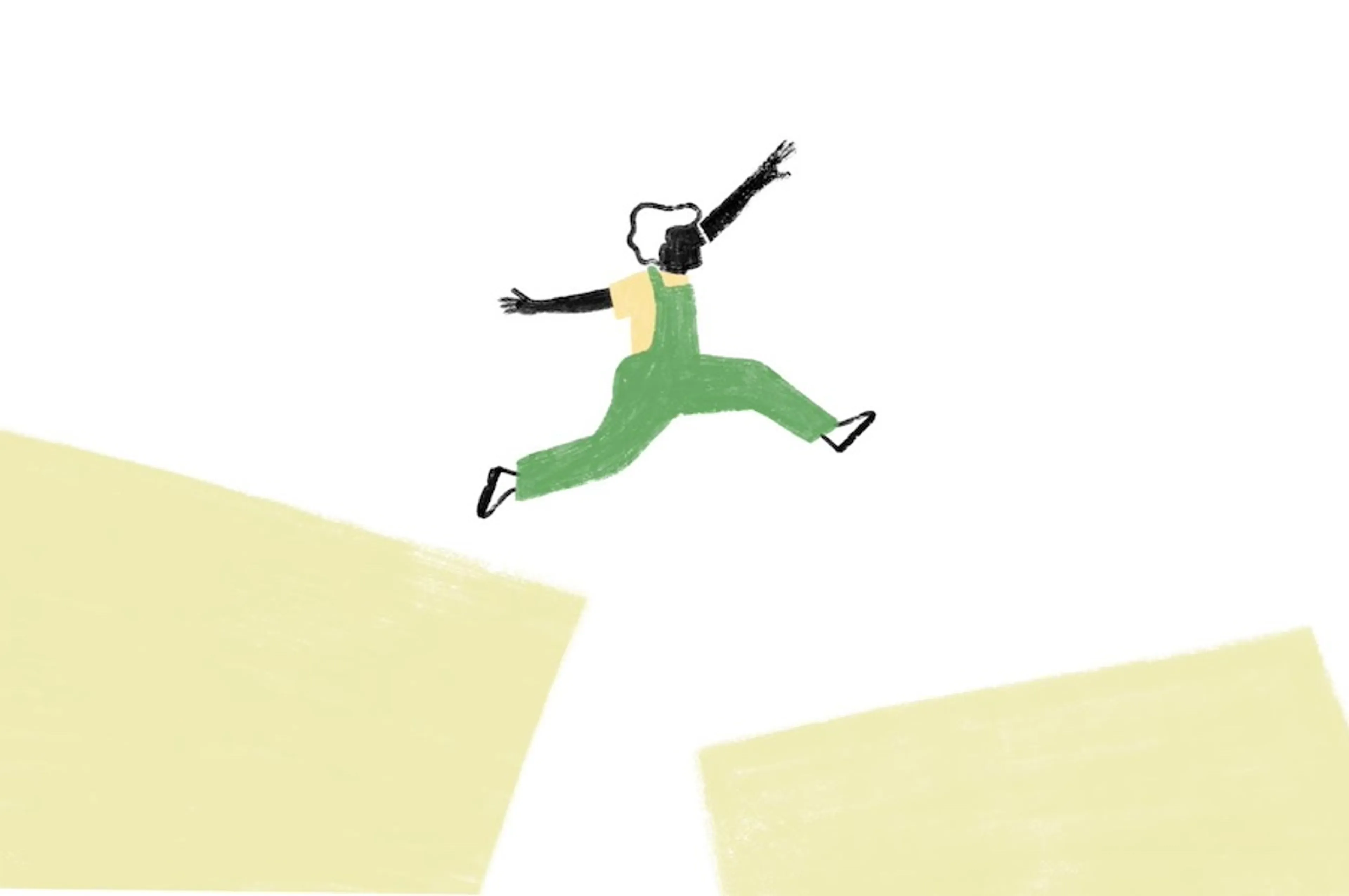 Illustratie van een persoon die een kloof overspringt.