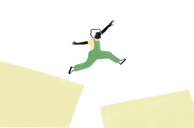 Illustratie van een persoon die een kloof overspringt.